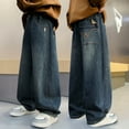 thumbnail image 1 of Boys Baggy Jeans 4-14 Years Straight Leg Elastic Waist Loose Denim Pants with Pockets, 1 of 4