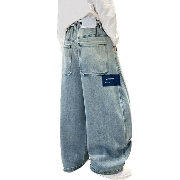 Boys Baggy Jeans Baggy Cargo Pants High Elastic Waisted Straight with Pocket Classic Fit Pull On Essentials Pants 8-9 Years Boys Fashion