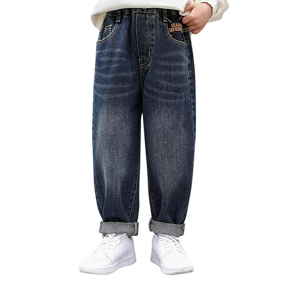 Boys Baggy Jeans Cargo Jogger Pants Elastic Waist Straight with Pocket Classic Fit Pull-On Toddler Pants 4-5 Years Boys Fashion