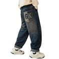 thumbnail image 1 of Boys Denim Pants Cargo Joggers Elastic Waist Straight with Pocket Loose Fit Casual Boys Pants 5-6 Years Boys Fashion, 1 of 7