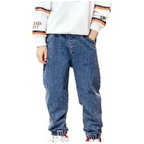 Boys Baggy Jeans Elastic Waist Straight Fit Stretch Denim Pants Kids Loose Long Pant with Pockets 5-14 Years
