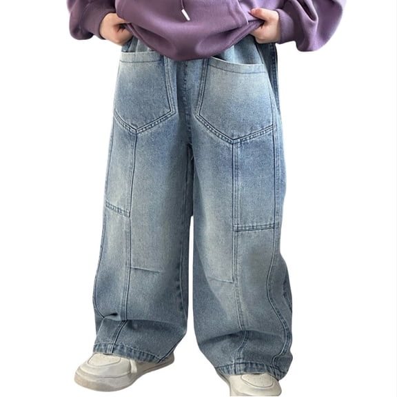 Boys Denim Pants Cargo Joggers Elastic Waist Straight with Pocket Classic Fit Casual Beach Pants 9-10 Years Boys Fashion