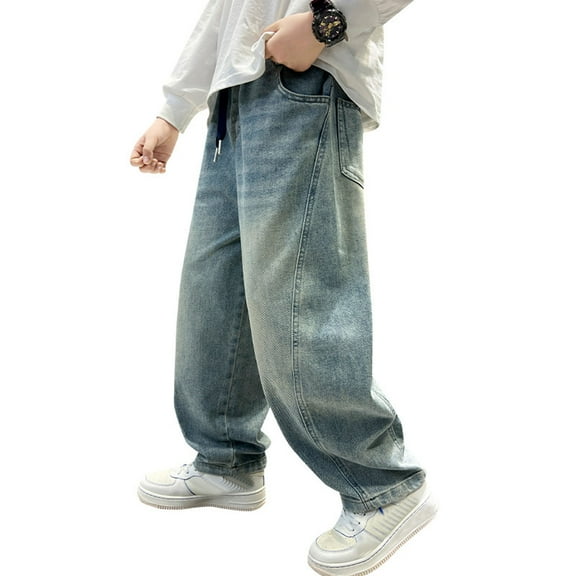 Boys Baggy Jeans Jogger Pants ForBoys High Waisted Wide Leg with Pocket Loose Fit Pull On Kid Clothes 6-7 Years Boys Fashion