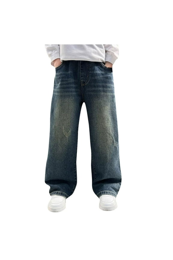 Boys Baggy Jeans Kids Casual Straight Leg Loose Fit Denim Pants with Pockets 5-14 Years Wide Leg Jeans Plus Size Relaxed Fit Kids Clothes