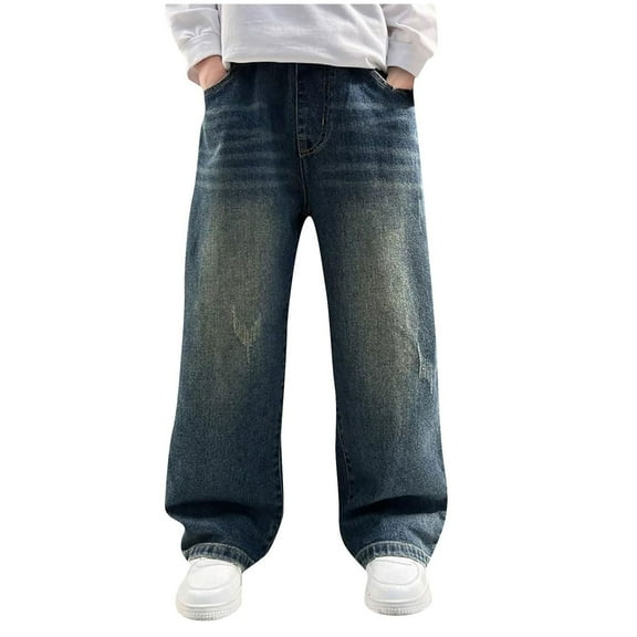 Boys Baggy Jeans Kids Casual Straight Leg Loose Fit Denim Pants with Pockets 5-14 Years Wide Leg Jeans Plus Size Relaxed Fit Kids Clothes