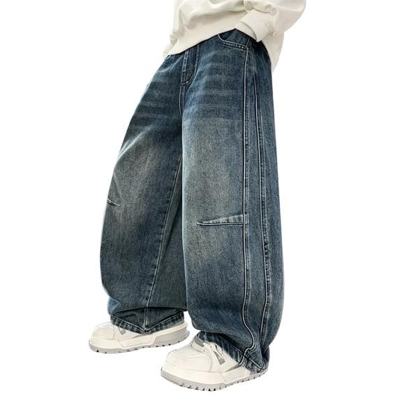 Boys Baggy Jeans Kids Wide Leg Elastic Wasit Demin Pants Pockets Cute Back to School Clothes Y2k Tween Boys Running Trousers