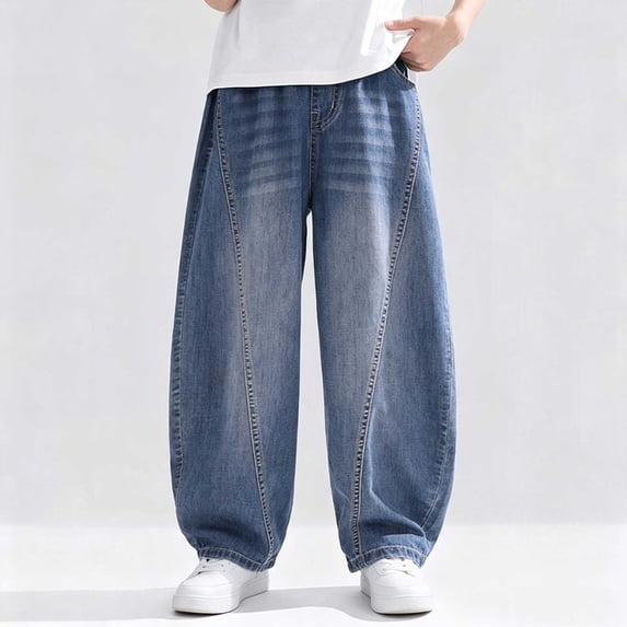 Boys Baggy Jeans Loose Fit Denim Trousers Elastic Waist Casual Straight Leg Pants Durable Soft Bottoms for Streetwear Skate School and Everyday Wear Kids Vintage Clothes