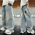 thumbnail image 1 of Boys Baggy Jeans Relaxed Fit Straight Leg Casual Denim Pants Lightweight Comfortable Long Trousers Boys Streetwear 4-5 Years, 1 of 6