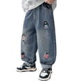 thumbnail image 1 of Boys Baggy Jeans Size 14-16 Comfy Elastic Waist Pull on Casual Demin Pants Regular Fit Stretchy Soft Streetwear Trousers Boys Back To School Outfit, 1 of 4