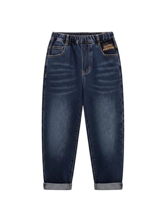 Boys Baggy Jeans Size 18-20 Elastic Waist Pull on Baggy Demin Jeans Relaxed Fit Stretchy Soft Trousers Streetwear Back To School