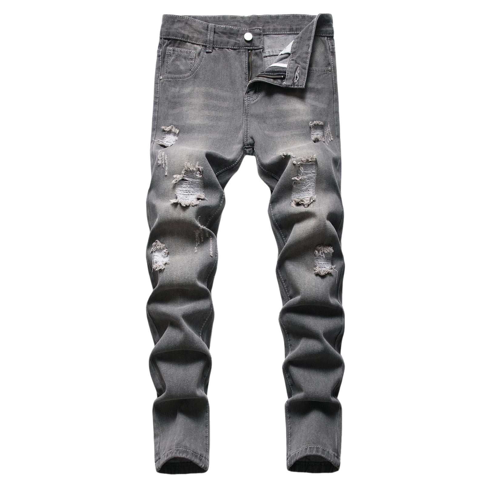 WhouRiu Big Boys Jeans Straight Leg Elastic Waist Trousers Children Loose Fit Trendy Denim Pants Blue Sizes 9 10