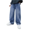thumbnail image 1 of Boys Baggy Jeans Straight Wide Leg Cargo Jeans Casual Elastic Waist Loose Fit Denim Pants Fashion Streetwear with Pockets, 1 of 4