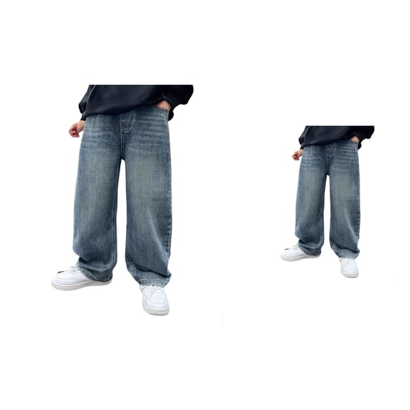 Boys' Baggy Straight Leg Jeans with Elastic Waistband – Loose Fit Denim Pants with Pockets for Spring/Autumn