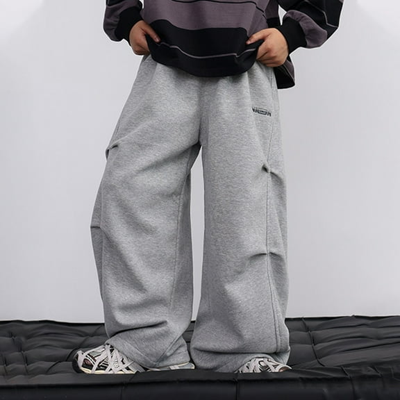 Boys Baggy Sweatpants ,Athletic Pants with Elastic Waist - Loose Fit Joggers for Kids 4-16 Years, Comfortable Cotton Blend Sportswear for Play & Everyday Wear(Light Gray,6-7 Years)