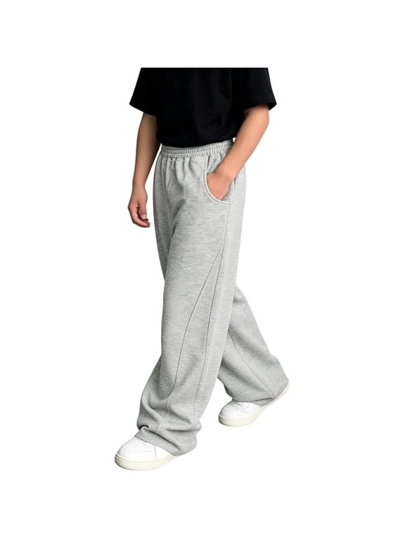 Boys Baggy Sweatpants Open Bottom Straight Leg Sweat Pant Size 4-15T