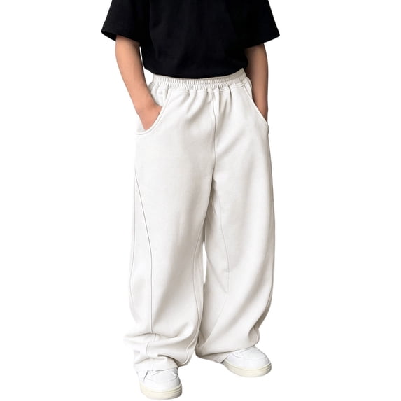 Boys Baggy Sweatpants Straight Leg Open Bottom Casual Joggers Pants with Pockets Fall Winter 4-15 Years