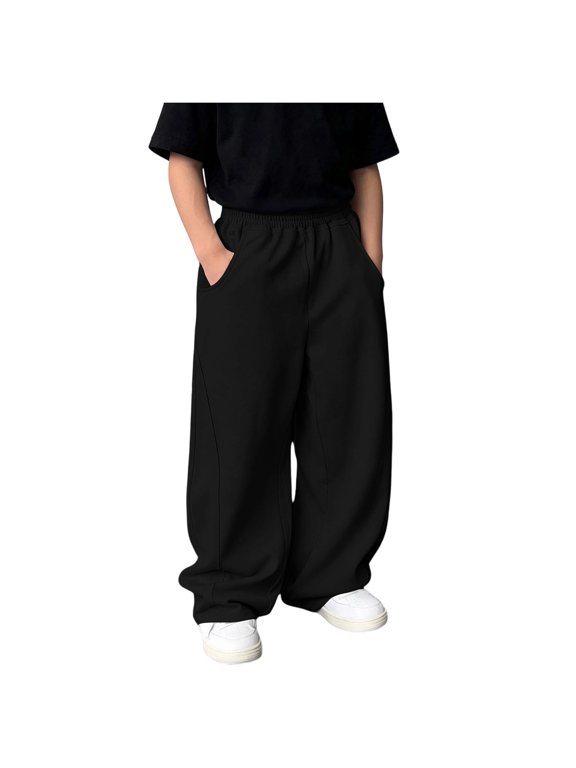 Boys Baggy Sweatpants Straight Leg Open Bottom Casual Joggers Pants with Pockets Fall Winter 4-15 Years