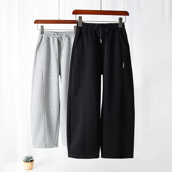 Boys Baggy Sweatpants Straight Leg Open Bottom Casual Sweat Pants Elastic Waist Joggers Pants with Pockets Fall Winter