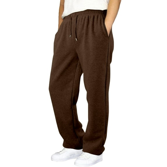 Boys Baggy Sweatpants Straight Wide Leg Open Bottom Casual Pants Elastic Drawstring Waist Workout Athletic Joggers Pockets Sweat Pants (Brown, 9-10 Years)