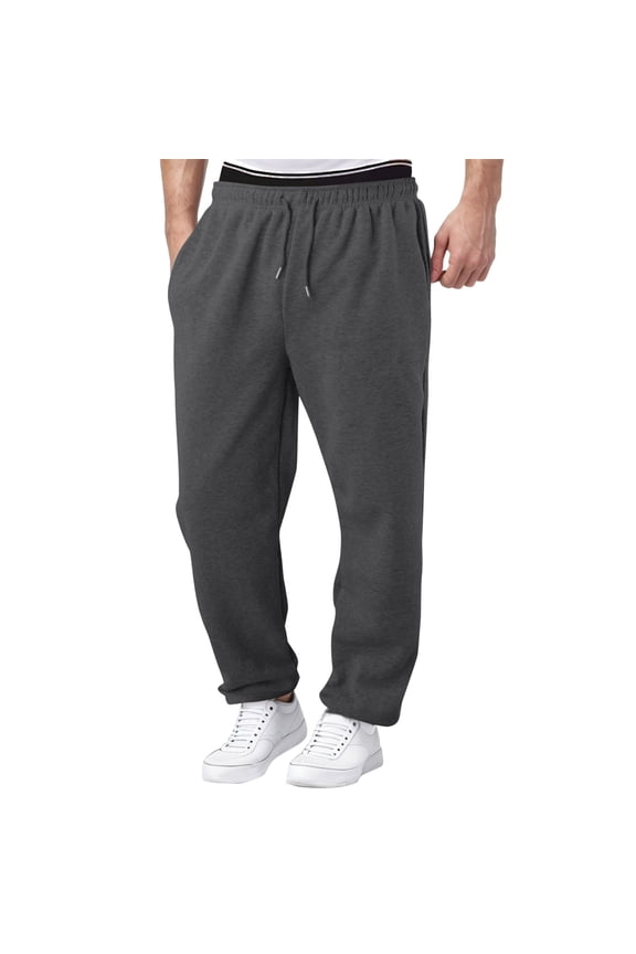 Boys Baggy Sweatpants Straight Wide Leg Open Bottom Casual Pants Elastic Waist Workout Athletic Joggers Pockets Solid Sweat Pants (Dark Gray,11-12 Years)