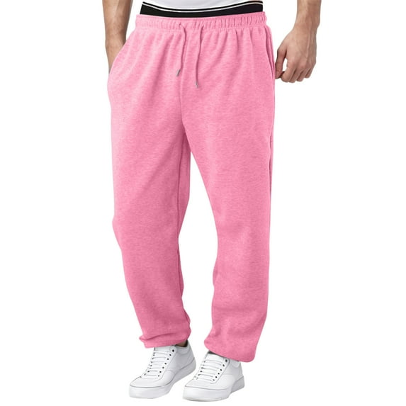 Boys Baggy Sweatpants Straight Wide Leg Open Bottom Casual Pants Elastic Waist Workout Athletic Joggers Pockets Solid Sweat Pants (Pink,9-10 Years)
