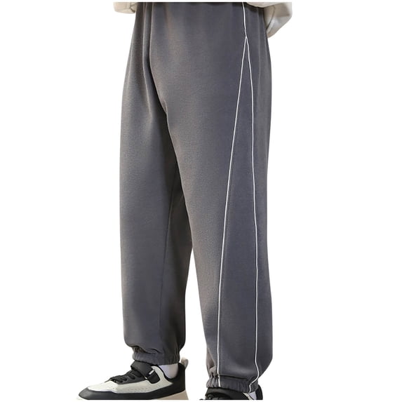 Boys Baggy Sweatpants Straight Wide Leg Y2k Elastic Waist Casual Track Active Pants Contrast Trim Fleece Joggers