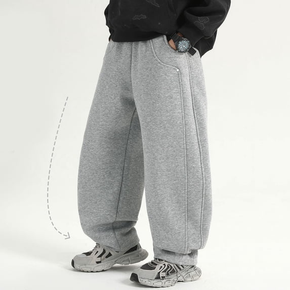 Boys Baggy Sweatpants Wide Leg Barrel Pants Elastic Waist Drawstring Athletic Loose Joggers with Pockets