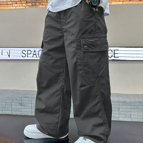 Boys Baggy Sweatpants Wide Leg Straight Open Bottom Jogger Pants With Pockets Elastic Waist Drawstring Casual Athletic Sweat Pants For Big Boys School Track Pants Trousers 8–15Y #02 Black,140=10-11Y
