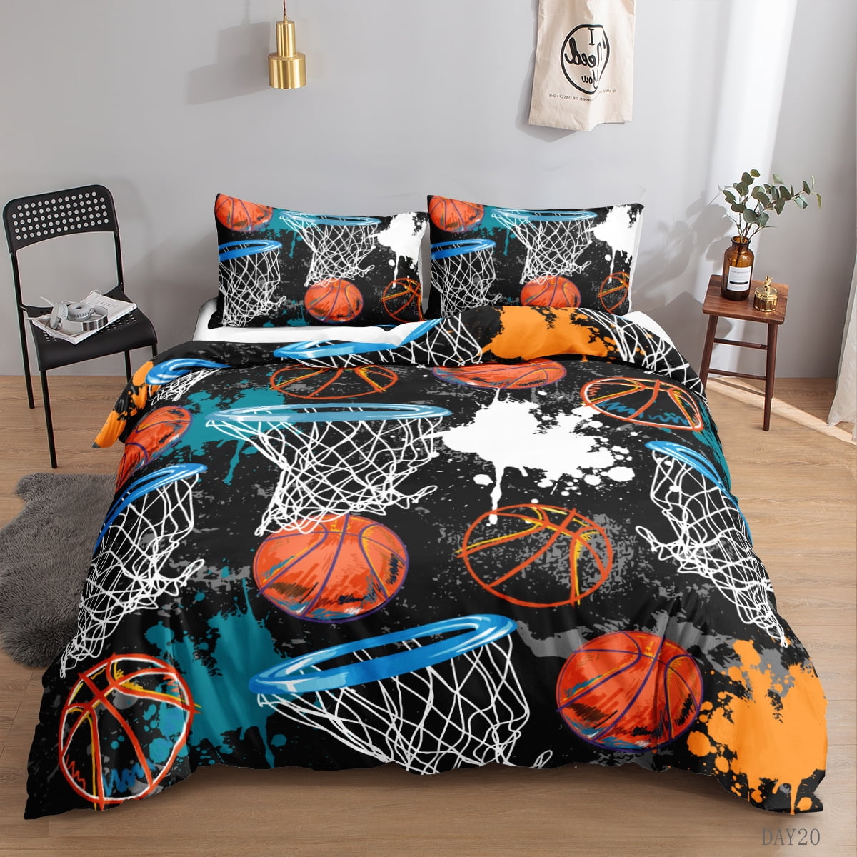Boys Ball Sports Themed Bedding Set Twin Size Baseball Bat Soccer and
