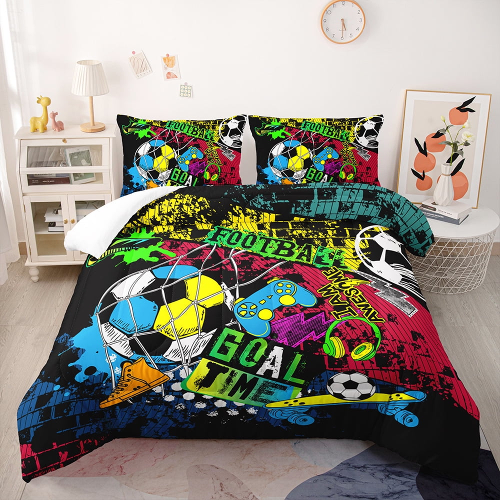 Boys Ball Sports Themed Bedding Set Twin Size Baseball Bat Soccer and