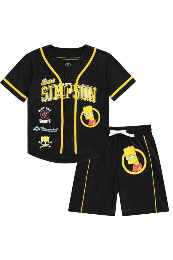 Boys Bart Simpson Baseball Jersey Shirt and Shorts Clothing Set- Little and Big Boys Sizes 4-20
