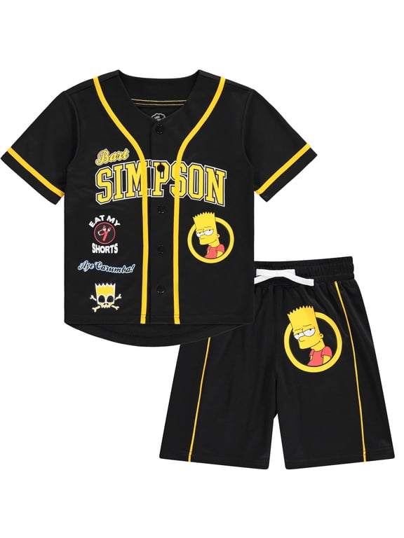 Boys Bart Simpson Baseball Jersey Shirt and Shorts Clothing Set- Little and Big Boys Sizes 4-20
