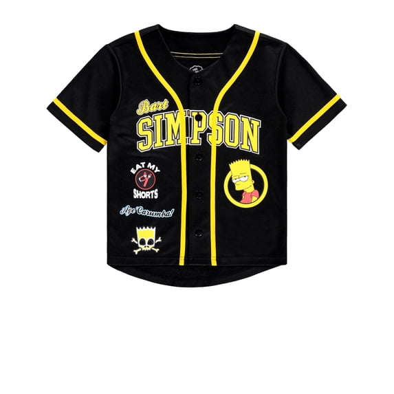 Boys Bart Simpson Baseball Jersey T-Shirt - Little and Big Boys Sizes 4-20 Black/Yellow