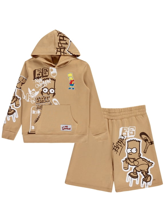 Boys Bart Simpson Hoodie and Shorts Clothing Set- Little and Big Boys Sizes 4-20