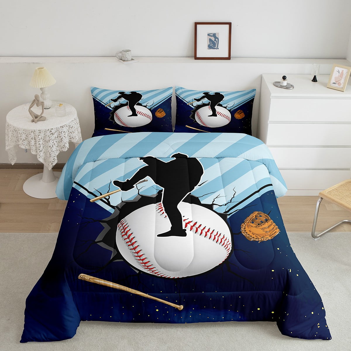 Boys Baseball Bedding Comforter Sets Full for Youth Teens Bedroom Decor