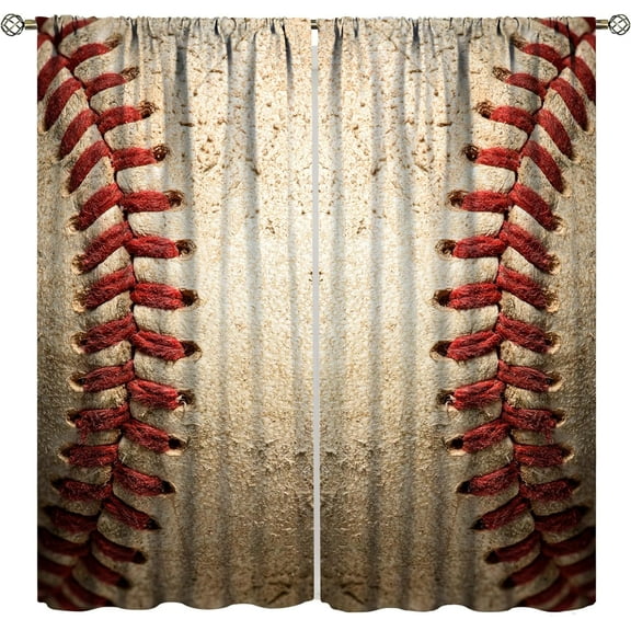 Boys Baseball Curtains,Rod Pocket Sports Red Baseball Wall Decor for Kids Men Baseball Texture Teen Nursery Cool Art Printed Bedroom Living Room Window Drapes Fabric-52"W x 96"L (Pack of 2)