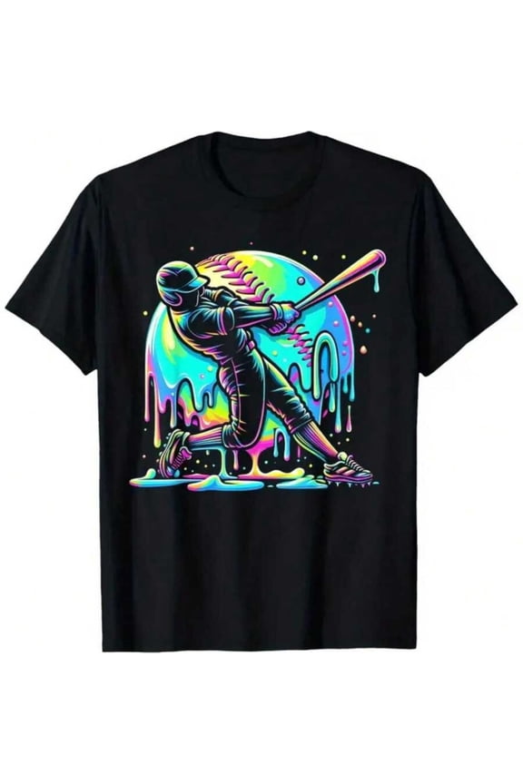Boys' Baseball Drip Graphic T-Shirt, T-Shirt for Kids Youth, 180gsm, 100% Cotton
