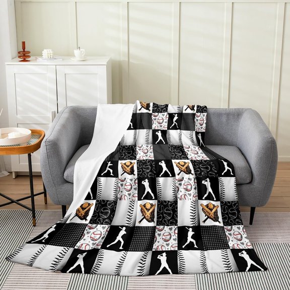 Boys Baseball Flannel Plush Fuzzy Baseball Fleece Throw for Boys Girls Sports Gaming Plush Lightweight Sofa Throw Patchwork Styles Baby for Bed Couch Chair Living Room 30" x 40"