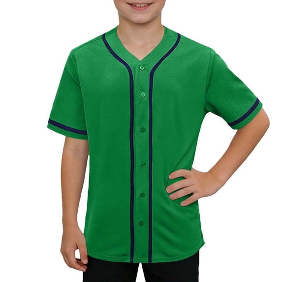 Boys Baseball Jersey Hip Hop Button Down Short Sleeve T-Shirt Casual Athletic Workout Active Sports Uniform Tee Tops