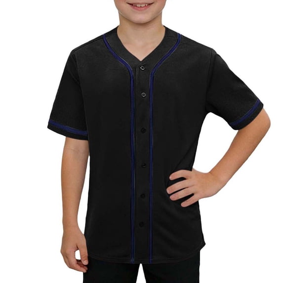 Boys Baseball Jersey Hip Hop Button Down Short Sleeve T-Shirt Casual Athletic Workout Active Sports Uniform Tee Tops