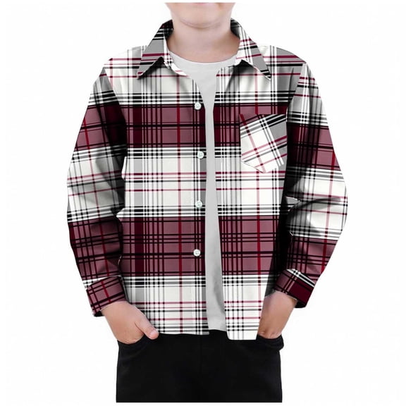 Boys Basic Shirts Long Sleeve Fashion Plaid Print Casual Button Down Shacket Jackets with Pocket Fall Coats 3-9Years White