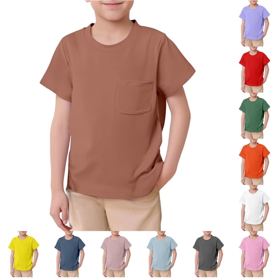 Boys Basic Short Sleeve Crew Neck Pocket Tee for Summer Casual Outdoor Wear Solid Knit T-Shirts Youth Everyday Top Classic Fit Tees for Boys