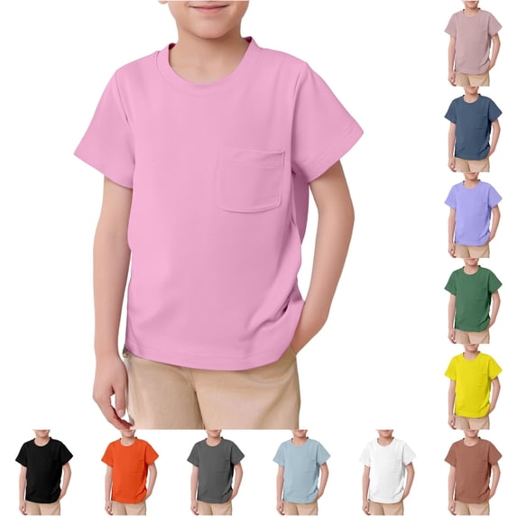 Boys Basic Short Sleeve Crew Neck Pocket Tee for Summer Casual Outdoor Wear Solid Knit T-Shirts Youth Everyday Top Classic Fit Tees for Boys