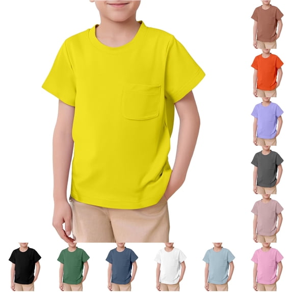 Boys Basic Short Sleeve Crew Neck Pocket Tee for Summer Casual Outdoor Wear Solid Knit T-Shirts Youth Everyday Top Classic Fit Tees for Boys