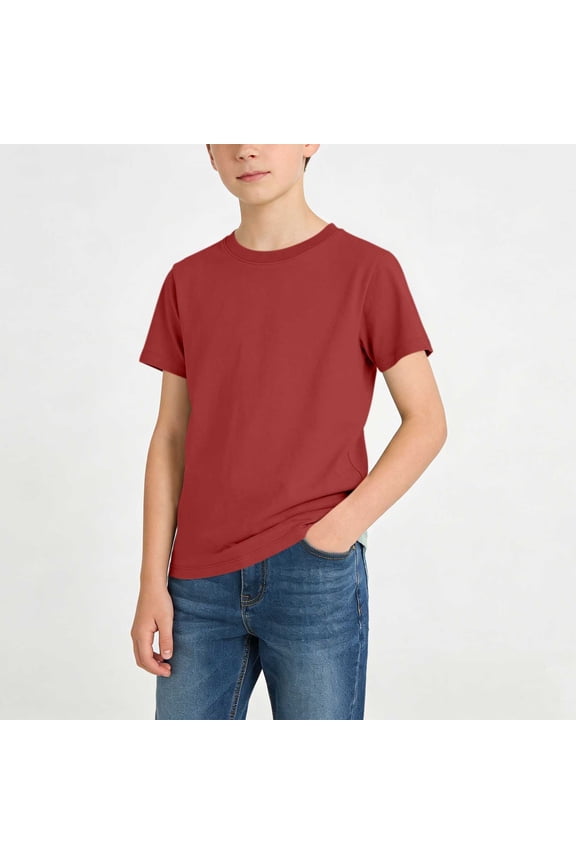 Boys Basic T-Shirt Short Sleeve Round Neck Plain Tee Regular Fit Soft Jersey Knit Top Back to School Sports Daily Casualwear Outfits for Teen