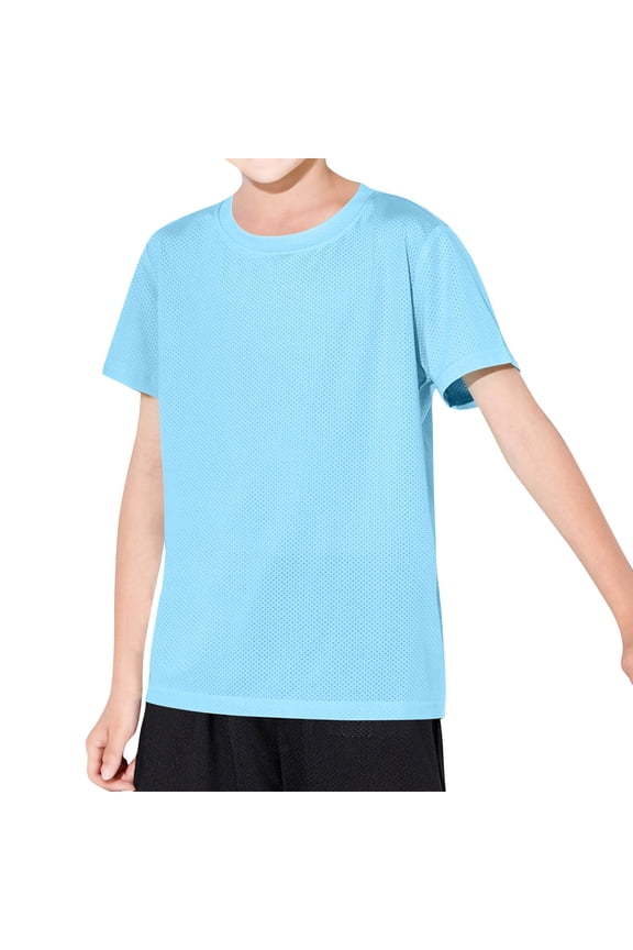 Boys Basic Tees Solid Short Sleeve Crewneck T Shirts Teen Boys Summer Clothes Light Blue