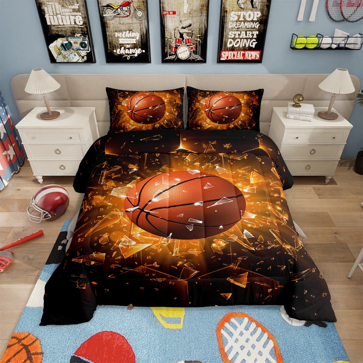 Basketball Bedding Comforter Sets King Size 3D Orange Basketball Print ...