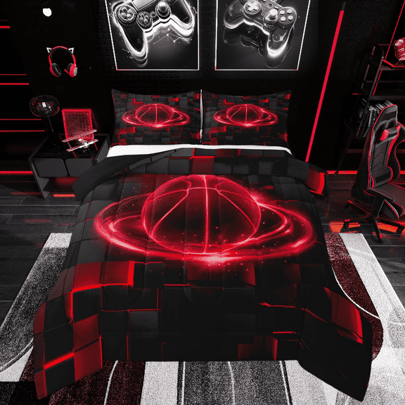 Basketball Bedding Set,Ball Sports Comforter Sets Twin Size Teens Adults,Basketball Down Comforter Bedroom Decor,Hippie Bed Set