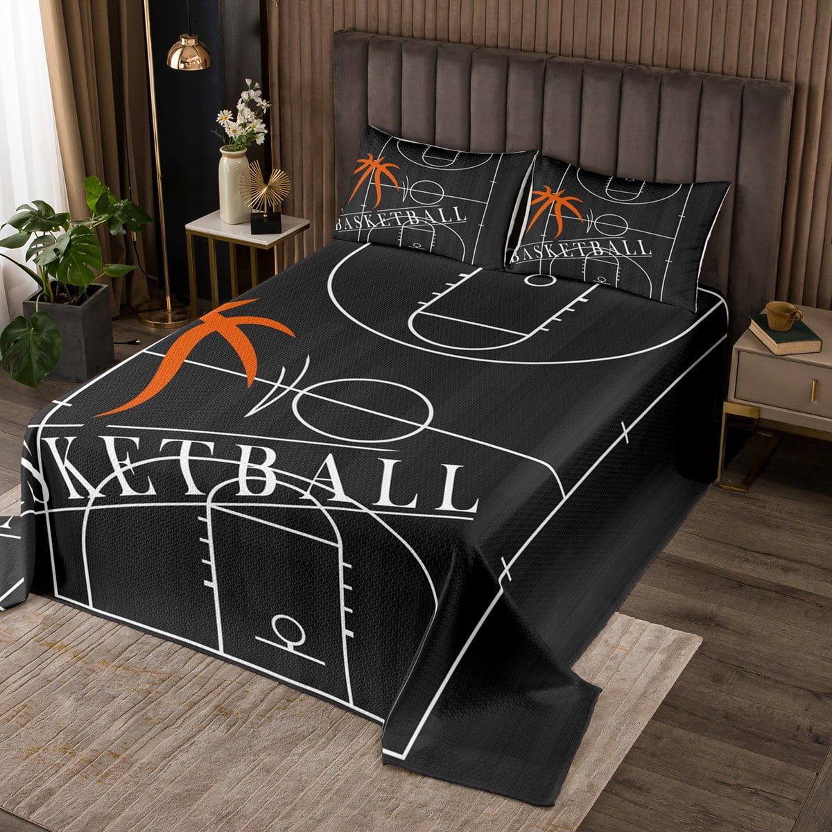 Boys Basketball Coverlet Queen Size for Kids Teens Sports Theme Bedding