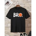thumbnail image 1 of Boys' Basketball Graphic T-Shirt - Bold BRO Letters & Basketball Design, Loose Fit Round Neck, Machine Washable Summer Sports Tee for Outdoor Activities, Casual Wear - Ages 3, 1 of 7